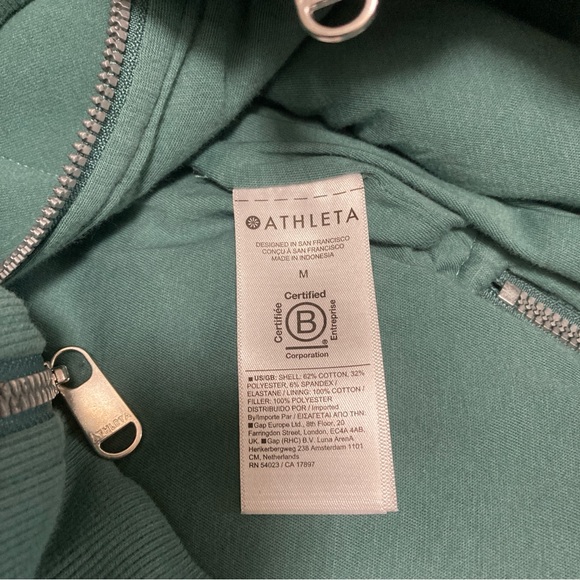Athleta Women Jacket M Retroplush Bomber Jacket Teal Full Zip Up Quilted Green - Picture 10 of 16